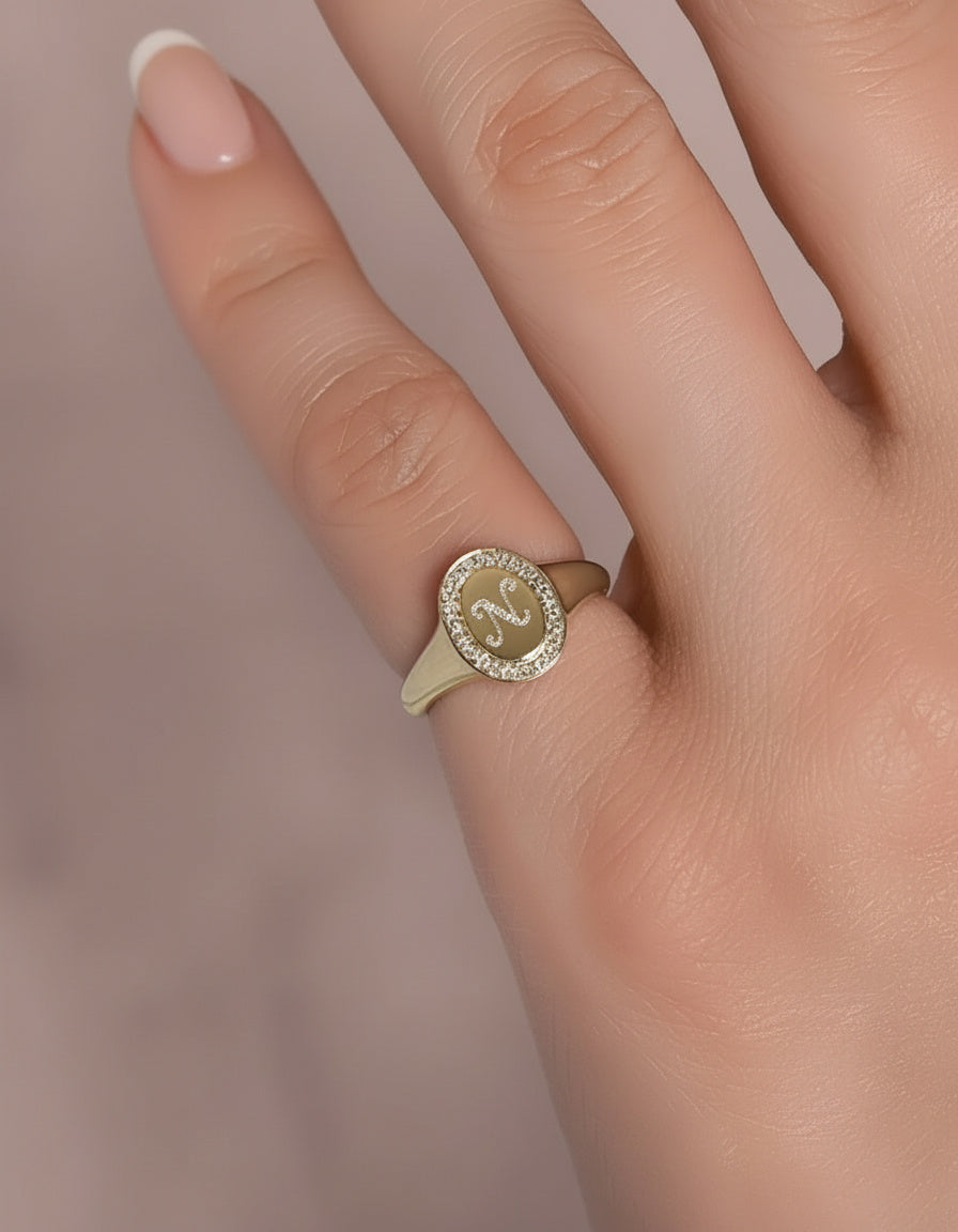 14k Gold Diamond Signet Ring
