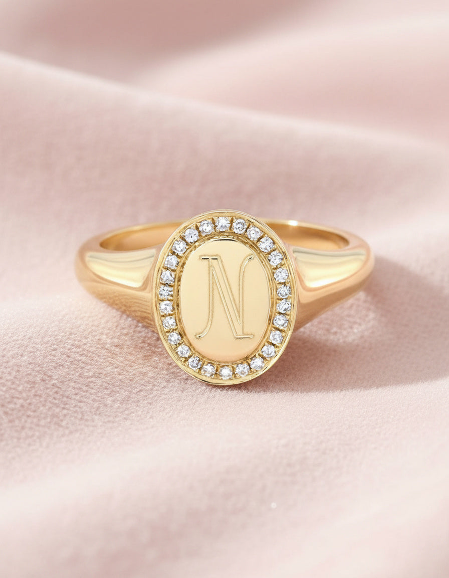 14k Gold Diamond Signet Ring