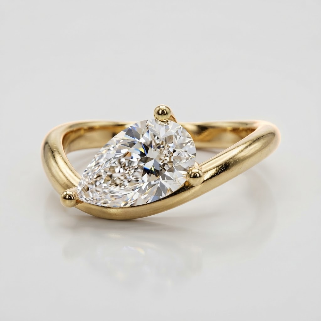Curved floating Pear Lab Diamond Band